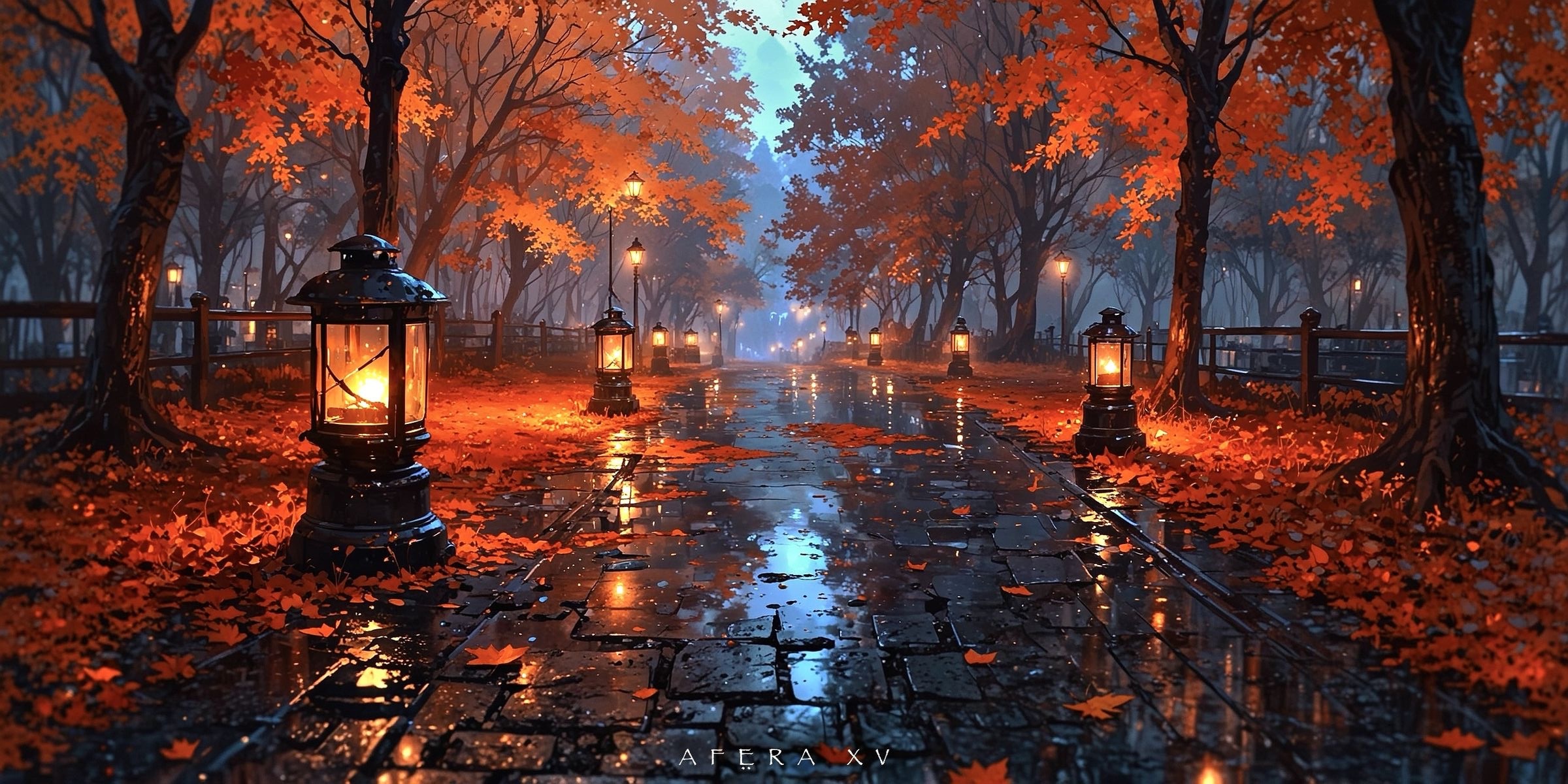 Autumn Lantern Walk wallpaper