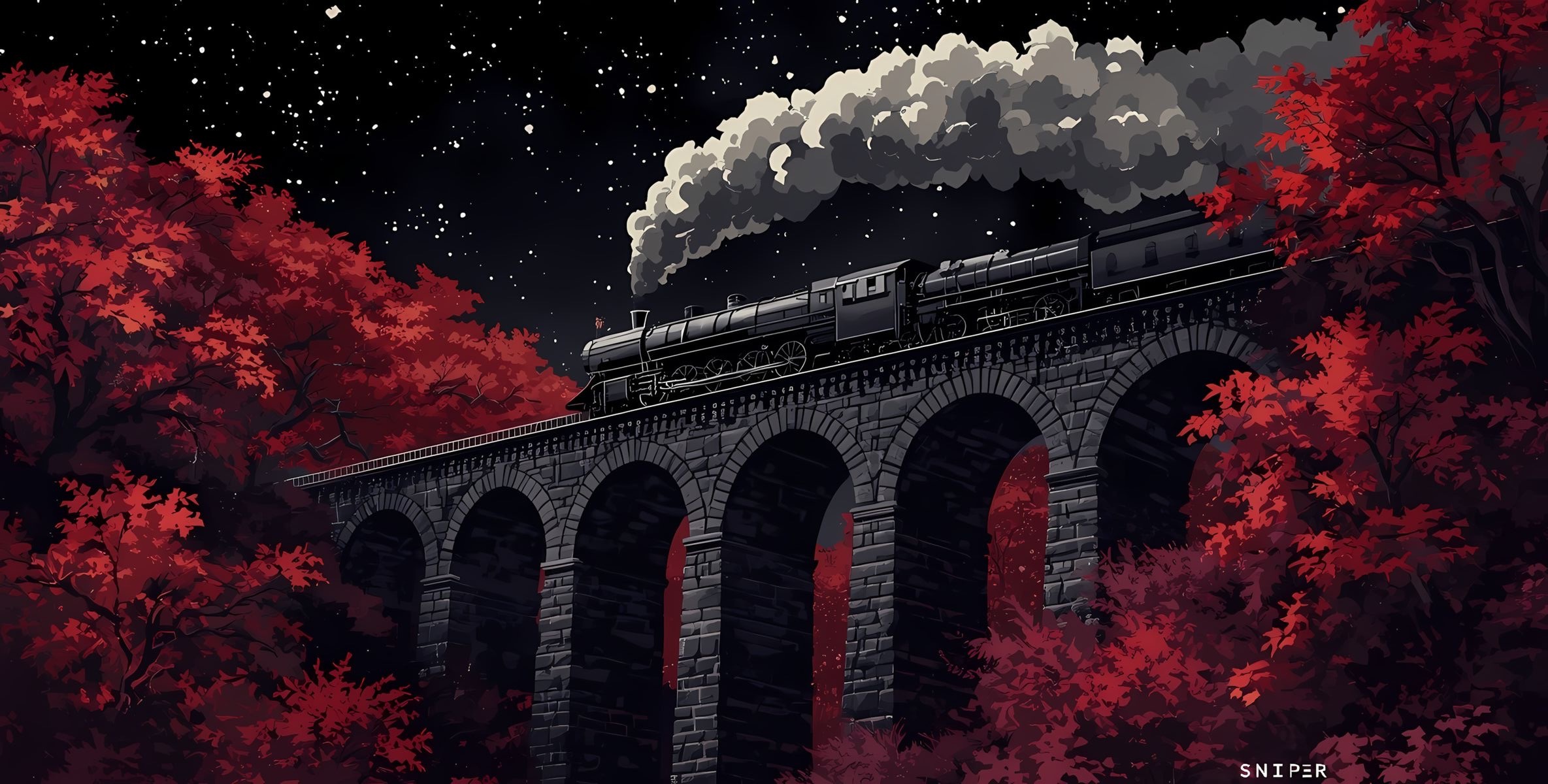 Crimson Night Viaduct wallpaper