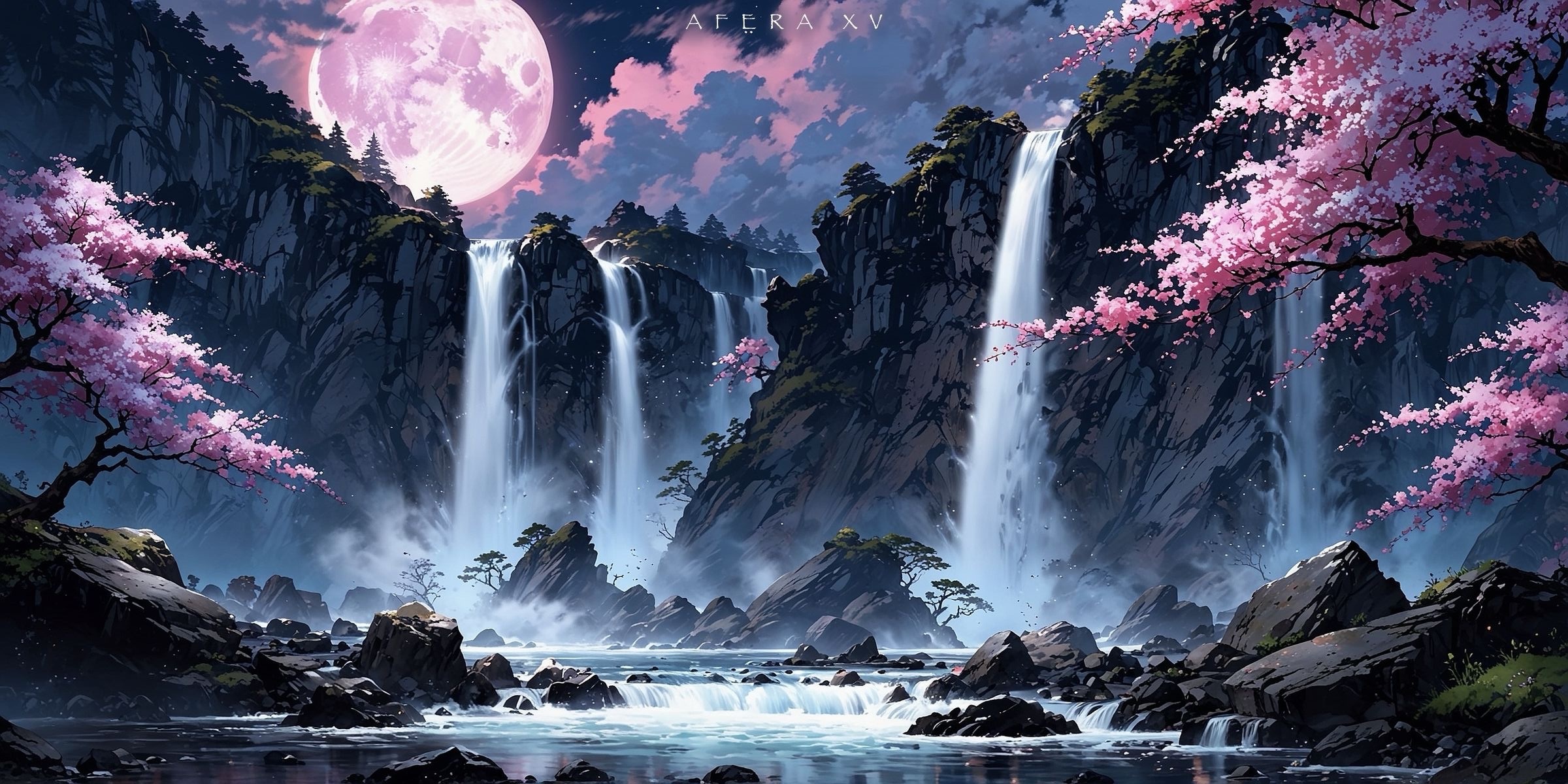 Sakura Falls  Moonlight wallpaper
